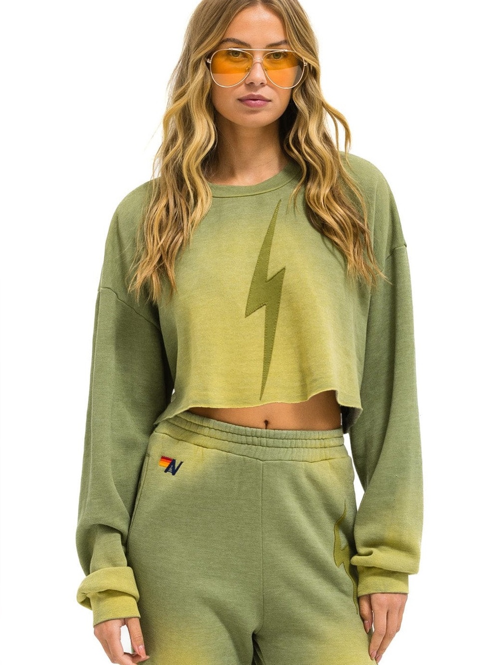 BOLT STITCH CROPPED CREW SWEATSHIRT RELAXED - FADED ARMY aviator nation xs